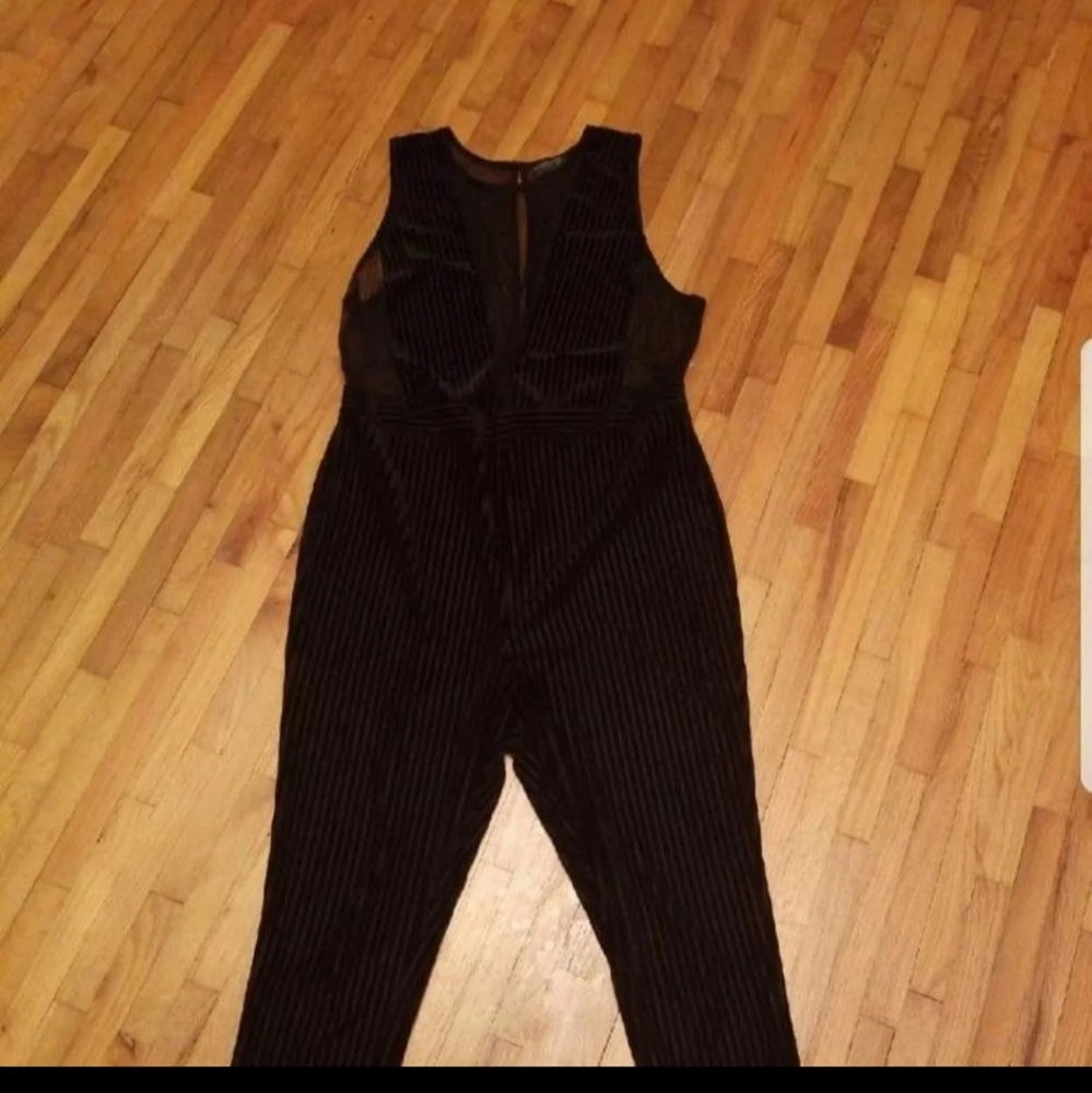 Forever 21+ Black Sheer Mesh Pinstripe Jumpsuit 2X - Picture 4 of 5